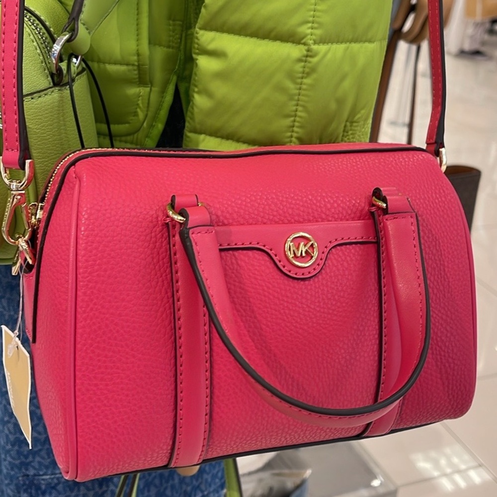 Michael Kors Travel Small Duffle Leather Crossbody Satchel Electric Pink